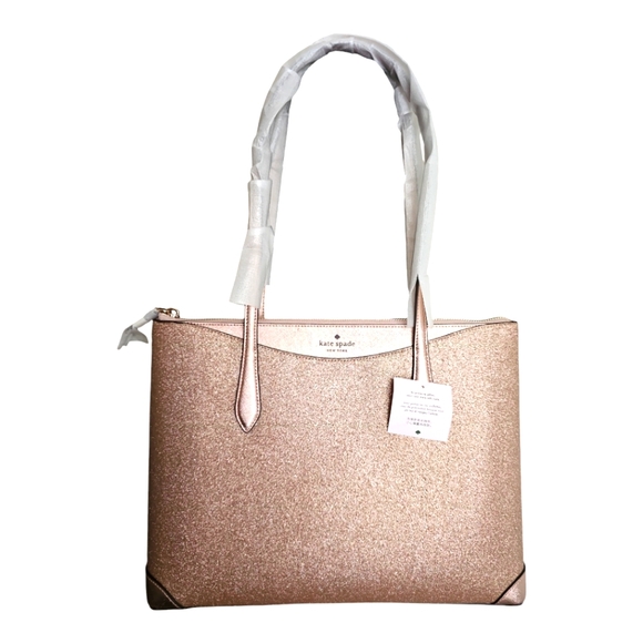 kate spade Handbags - KATE SPADE Large Tote Shoulder Bag Rose Gold Shimmy Glitter NWT
